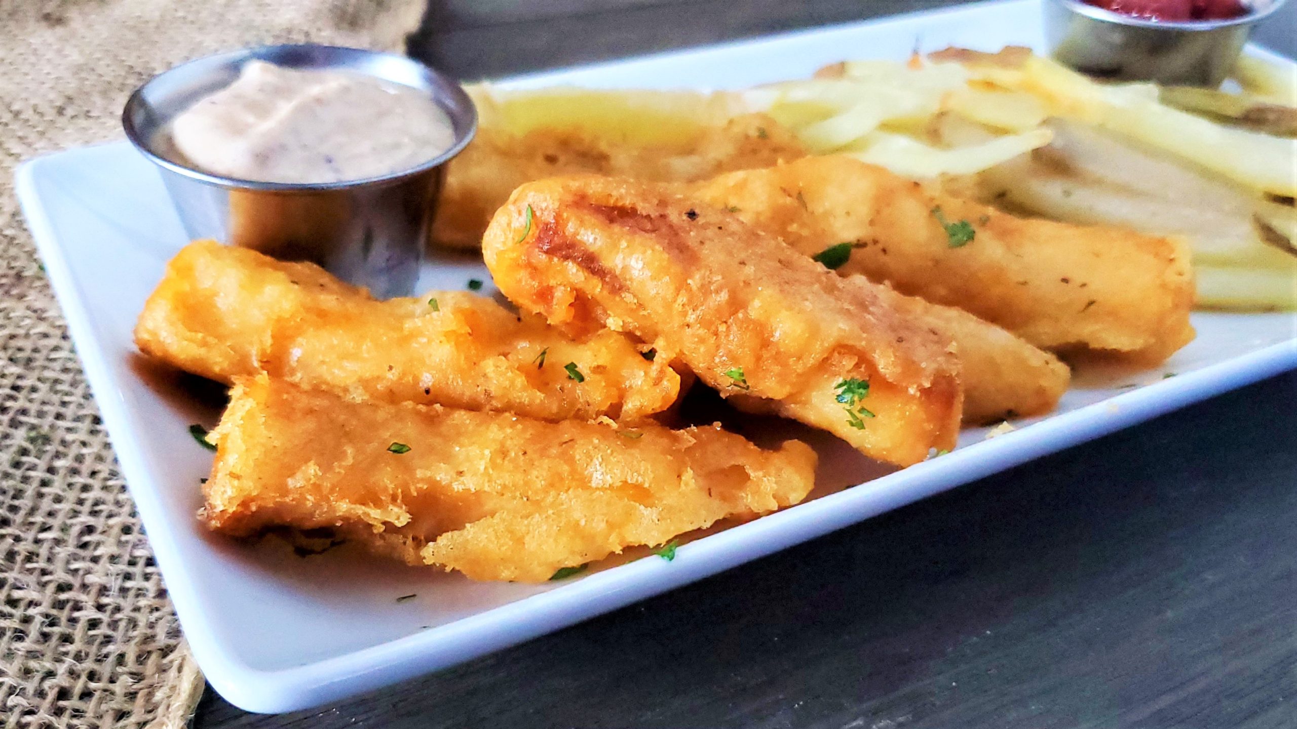 Beer Battered Cajun Fish and Chips Bacon & Vodka
