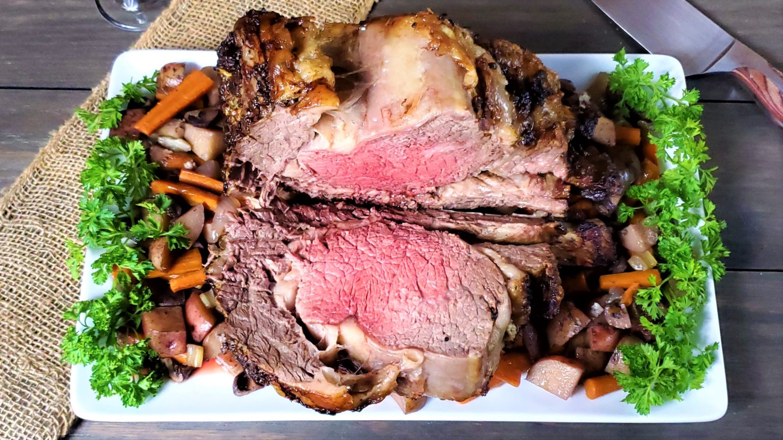 Standing Rib Roast With Vegetables Bacon And Vodka